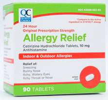 Quality Choice 24 Hour Allergy Relief Cetrizine Hydrochloride Tablets, 10 mg Antihistamine 90 Tablets