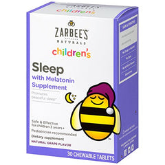 Zarbee's Children's Sleep Melatonin Supplement Grape Flavor 30 Chewable Tablets