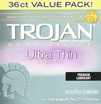 Trojan Sensitivity Ultra Thin Premium Lubricated latex Condoms 36 Count Value Pack
