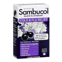 Sambucol Black Elderberry Cold & Flu Relief Homeopathic 30 Tablets