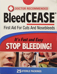 BleedCease First Aid for Cuts and Nosebleeds 25 Sterile Packings Each