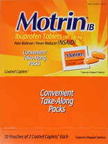 Motrin IB Ibuprofen Pain Relief Convenient Take-Along Packs 50x2 Caplets