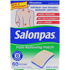 Salonpas Pain Relieving Patches - Works For 8 Hours  60 Per Box