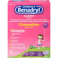 Childrens Benadryl Allergy Chewables Grape 20 Tablets Each