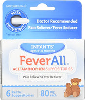 FeverAll Infants 6 Rectal Acetaminophen Suppositories 80mg Each