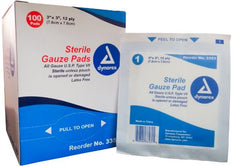 Dynarex Sterile Gauze Pads 3 X 3 12-Ply Single Wound Care #3353 100 Bandages