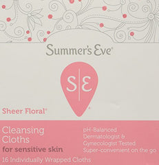 Summer's Eve Feminine Cleansing Cloths Sensitive Skin Sheer Floral 16