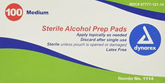 Dynarex Alcohol Prep Pads Medium #1114 100 Latex Free Sterile Pads
