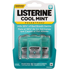 Listerine PocketPaks Breath Strips Cool Mint 3x24 = 72 strips Each