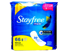 Stayfree Maxi Pads Regular Deodorant, 66 Count