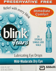 Blink Tears Lubricating Eye Drops Mild Moderate Dry Eye 25 Ct 0.01 Ounce Each