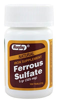 Rugby Ferrous Sulfate 325mg Natural Iron Supplement 100 Tablets Each