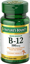Natures Bounty B-12 500 mcg 100 Quick Dissolve Tablets Each