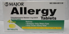 Major Allergy Chlorpheniramine Maleate 4mg 100 Tablets