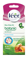 Veet Ready-To-Use Wax Strip Hair Remover Kit Sensitive Formula 20 Count Each
