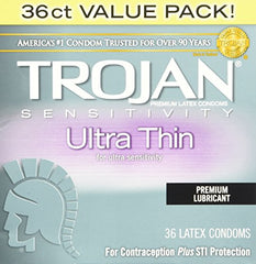 Trojan Sensitivity Ultra Thin Premium Lubricated latex Condoms 36 Count Value Pack